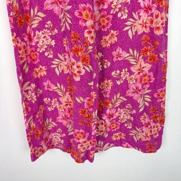 LOFT Floral Flowy Wide Leg Linen Pants Pull On Size Large L EUC - Picture 4 of 13